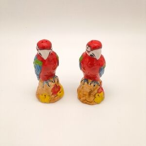 Vintage Tropical Red Macaw Parrot Salt & Pepper Shaker Set
